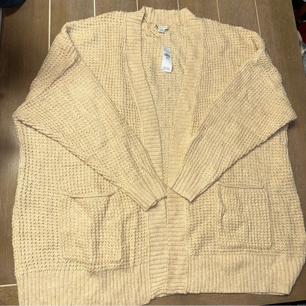 American Eagle Outfitters Tan Chunky Knit Cardigan Sweater Size XL NWOT